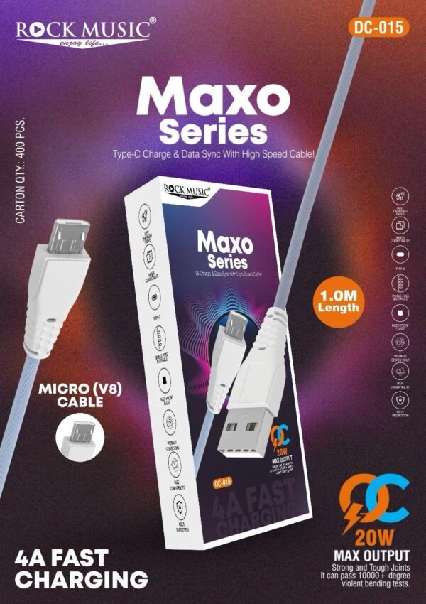 Rock music data cable  20W  V8