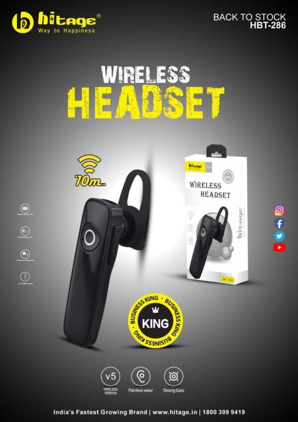 Hitage HBT-286 Single Ear Wireless Look Like Bodyguard Bluetooth Headset  (Black, True Wireless)