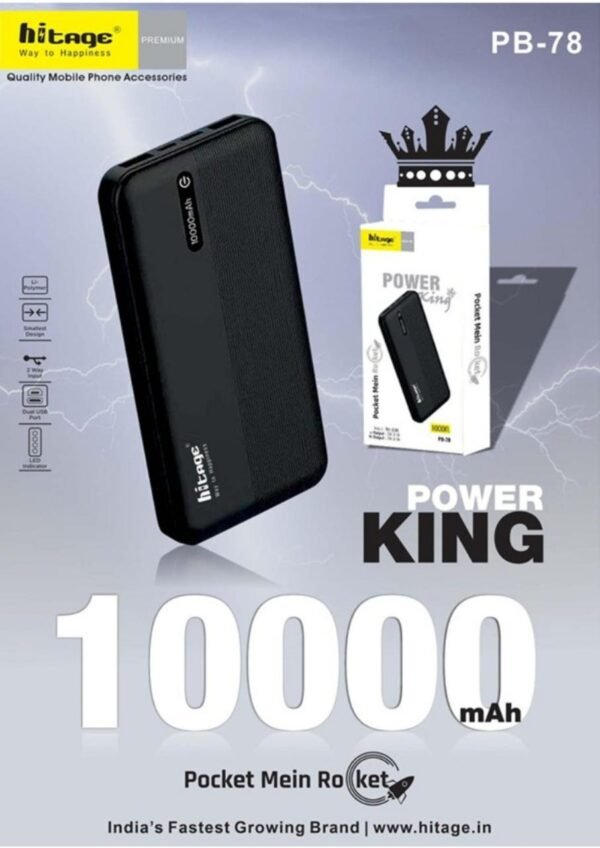 Hitage 10000mAh Metal Power Bank Dual Input and Output Ports 18W Fast Charging 
