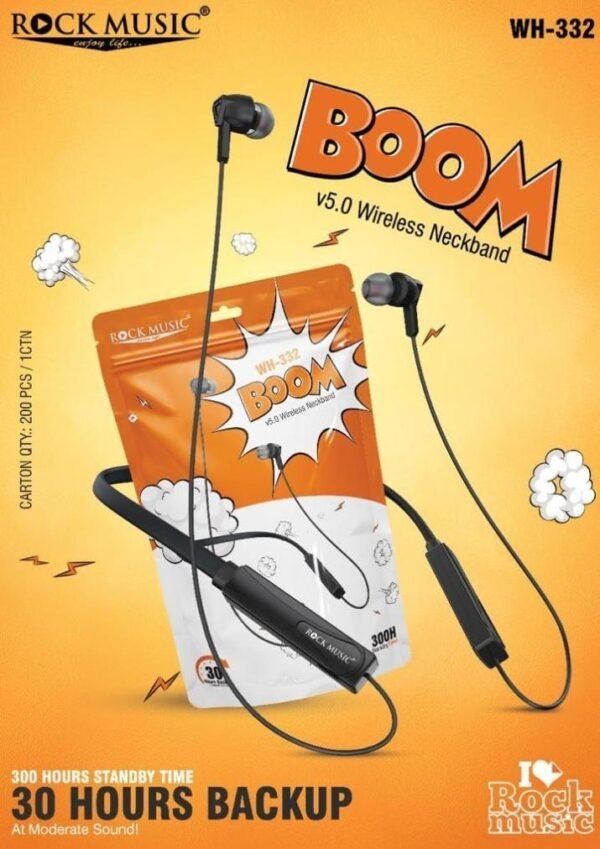 Rock music Boom Wireless Neckband 30hours Backup 300h standby time