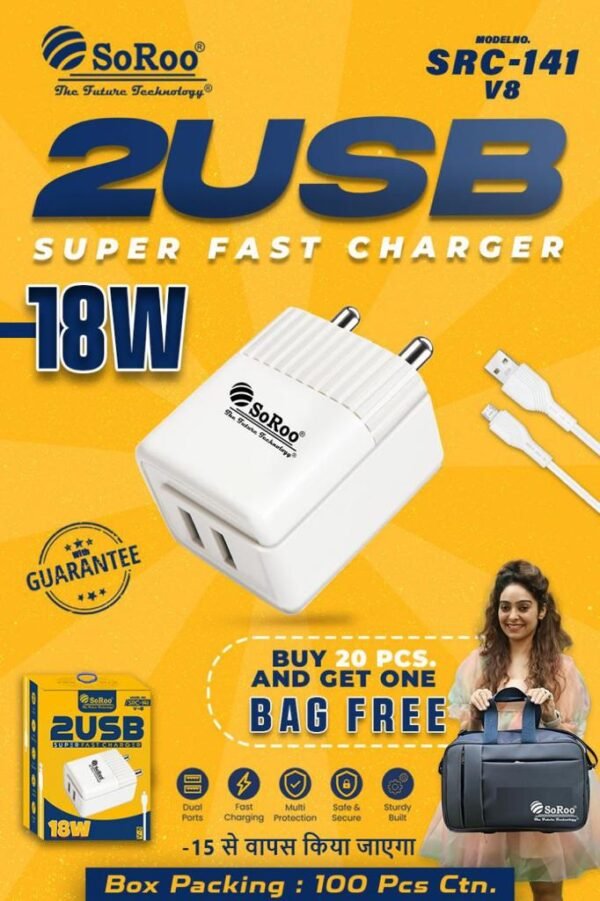 SoRoo 2USB 18W SUPER FAST CHARGER (V8)