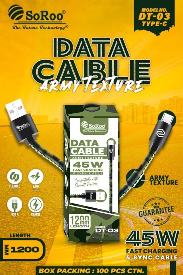 SoRoo DATA CABLE  45W TYPE-C ARMY TEXTURE