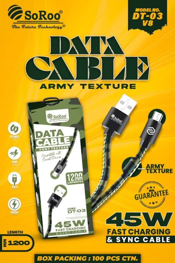SoRoo DATA CABLE  45W (V8) ARMY TEXTURE