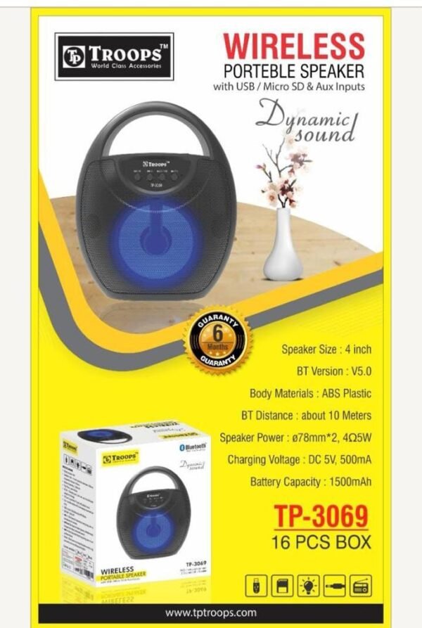 Troops TP 3069 Wireless Portable Speaker with USB/Micro SD & Aux Inputs
