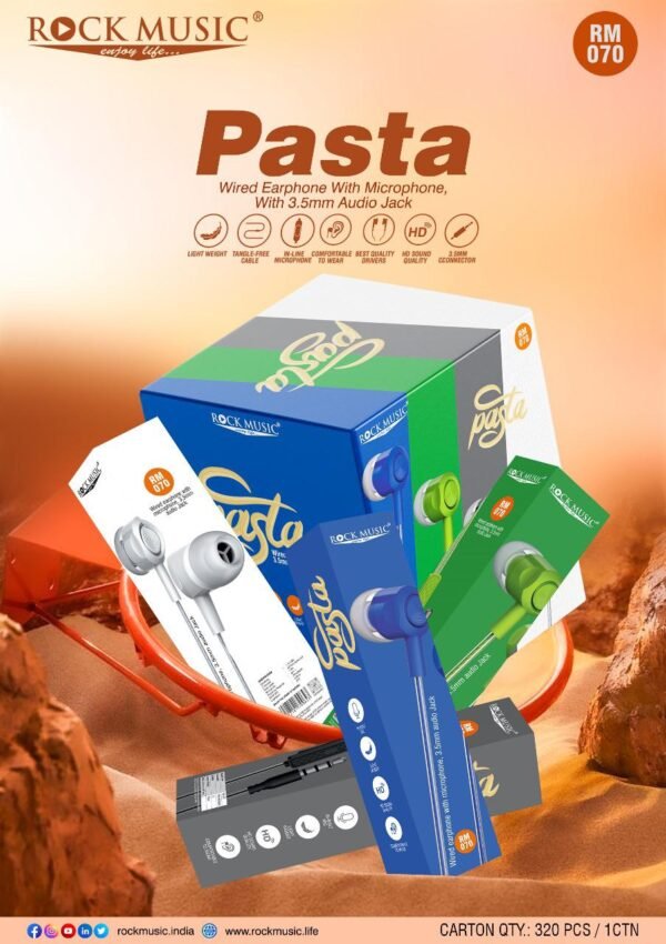 Pasta Wired Earphone With microphone  with 3.5mm Audio jack